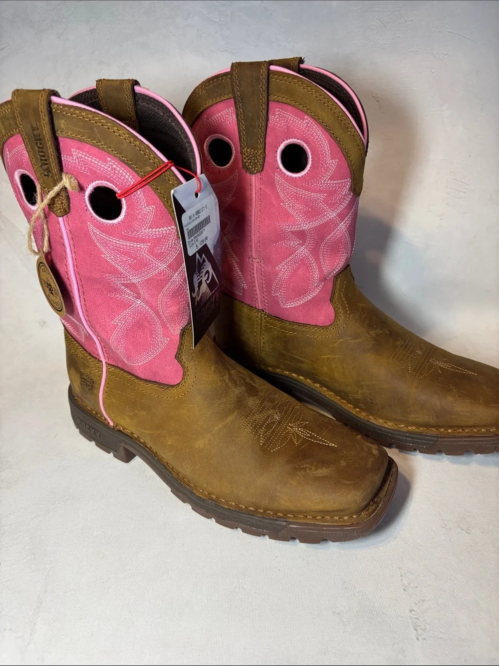 Rocky Legacy 32 Pull On boots, pink & brown leather, size 5M, New!